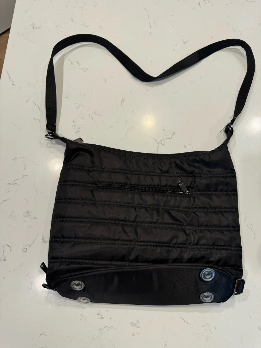 Black Quilted Lug Zipliner Convertible Hobo Bag - water resistant